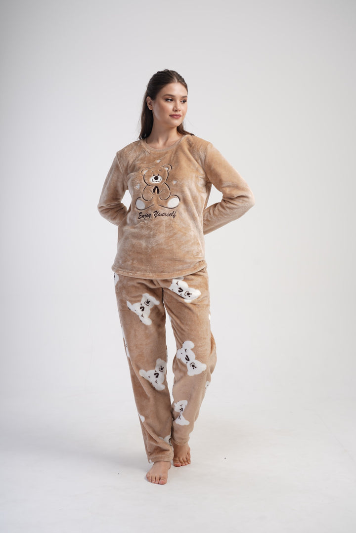 Piżama Damska Softowa Vienetta Enjoy Yourself, Brązowy, r. S-XL