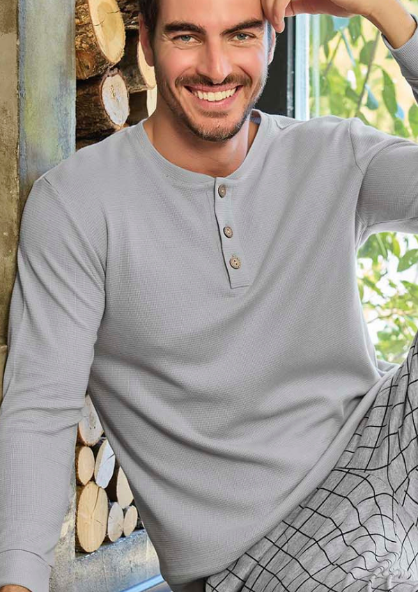 Piżama Męska Grey Check, Szary, r. M-XL