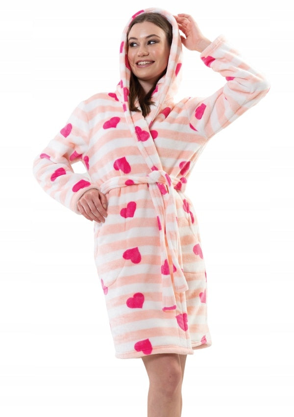 Szlafrok damski DreamWeave, Różowo-Biały, S-L