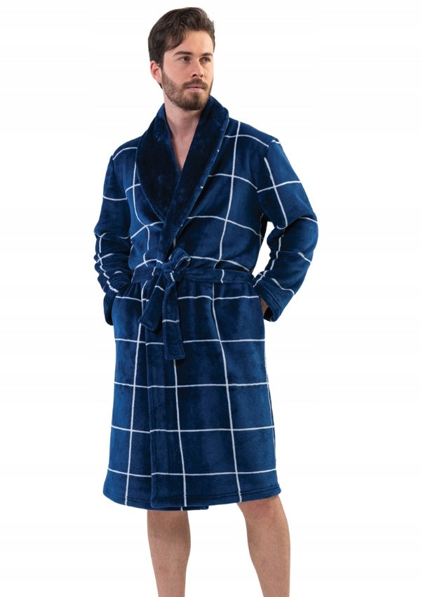 Szlafrok męski Vienetta Masculine Slumber, szaro-granatowy, r. M-XXL