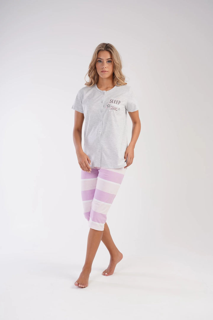 Piżama Damska Vienetta Madras Magic, szaro-różowa, r. M-XXL image 1