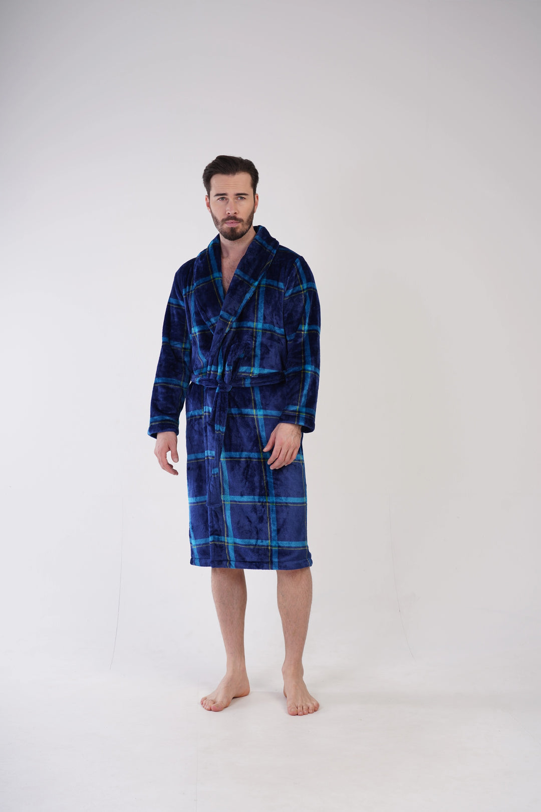 Szlafrok męski softowy Vienetta Grid Please, granatowy, r. M-XXL image 0