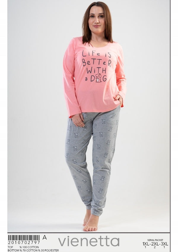 Piżama Damska Vienetta, Life Is better, Różowa, r. 1XL-4XL