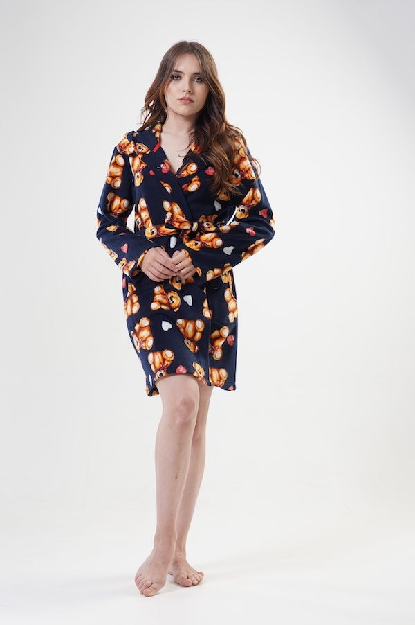 Szlafrok damski Vienetta, Bears, Czarny, r. S-XL