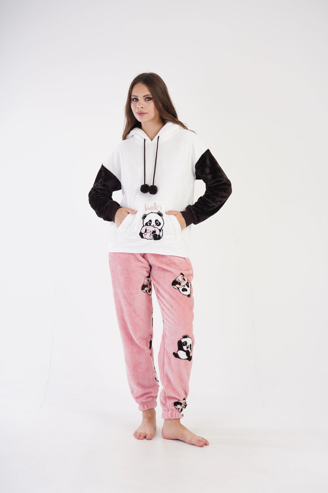 Piżama Damska Softowa Vienetta Panda Hug Sleepwear, biało-różowa, r. S-XL image 5