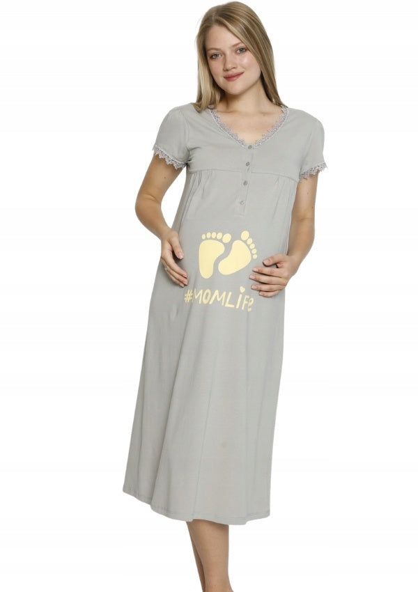 Koszula do karmienia Vienetta, Mom Life, Szara, r. M-XXL image 0