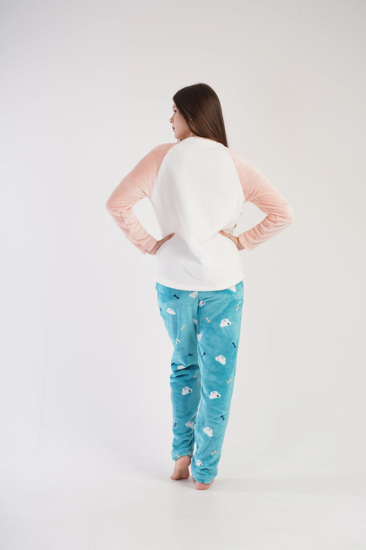 Piżama Damska Softowa Vienetta Fluffy Dreamwear, biało-niebieska, r. S-XL image 5