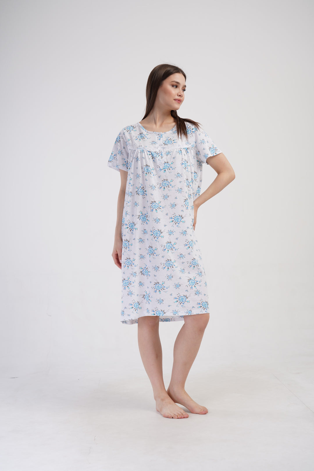 Koszula Nocna Vienetta Blue Bloom, Biało - Niebieska , r. M-XXL