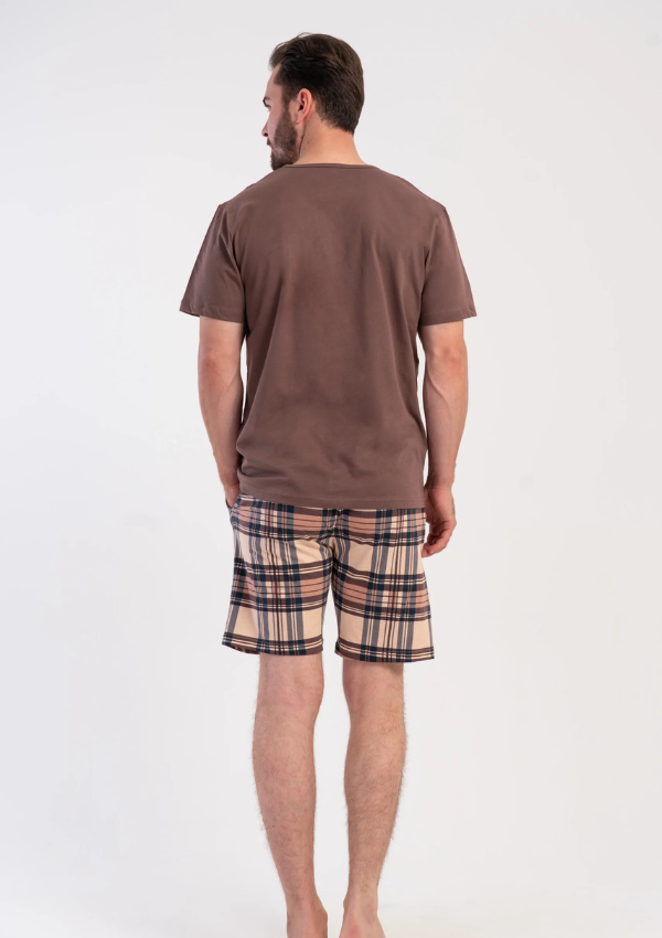 Piżama Męska Vienetta Rust Check, Brązowy, r. M-XXL
