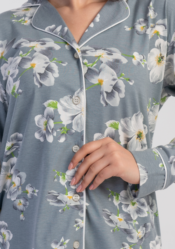 Piżama Damska Vienetta Soft Flowers, Szary, r. M-XXL