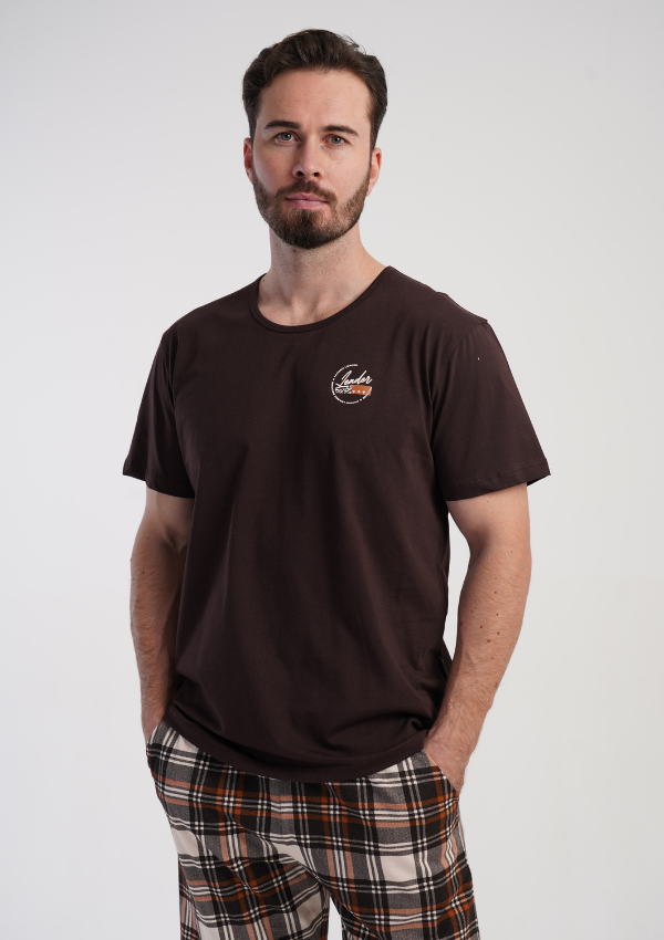 Piżama Męska Vienetta Brown Check, Brązowy, r. 1XL-4XL