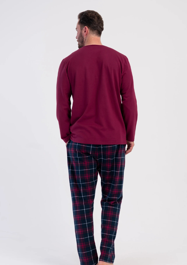 Piżama Męska Ocieplana Vienetta Midnight Burgundy, Bordowy, r. M-XXL