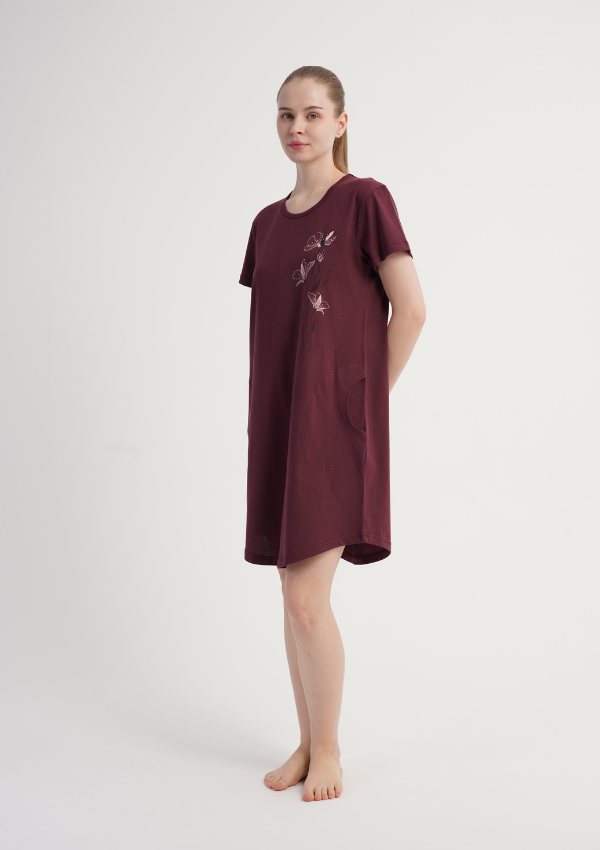 Koszula Nocna Vienetta Burgundy Bloom, Bordowy, r. M-XXL