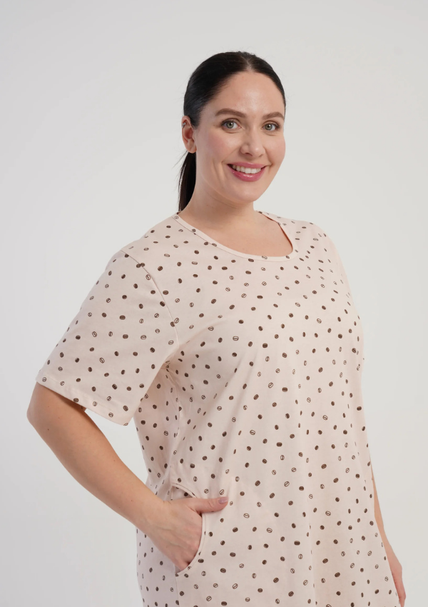 Koszula Nocna Damska Vienetta Coffe Dots, Beżowy, r. 1XL - 4XL