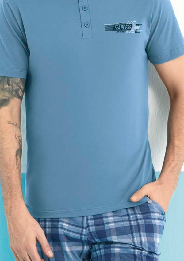 Piżama Męska Check Blue, Niebieski, r. M-XL