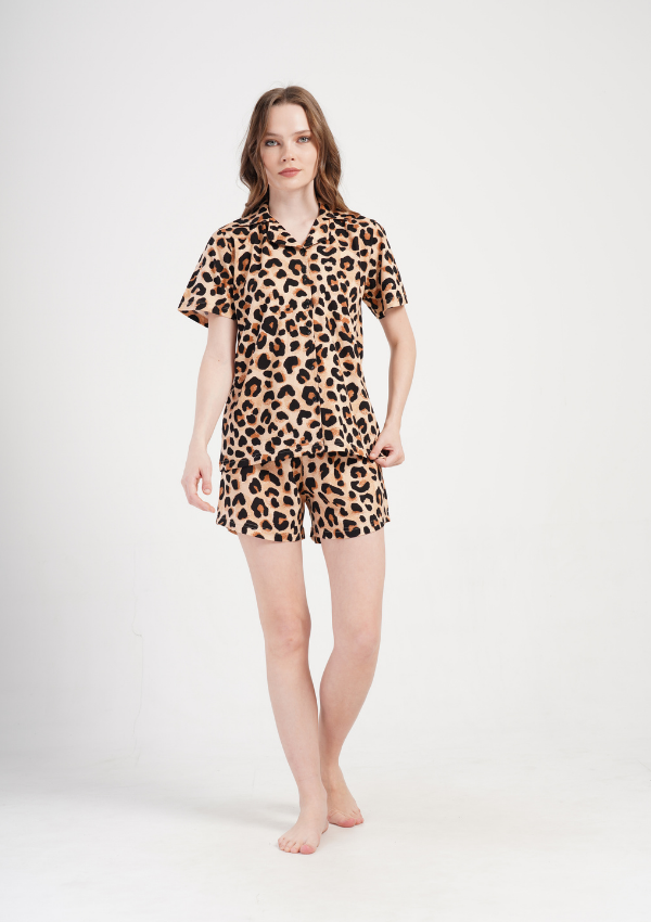Piżama Damska Vienetta Leopard Chill, Brązowy, S -XL