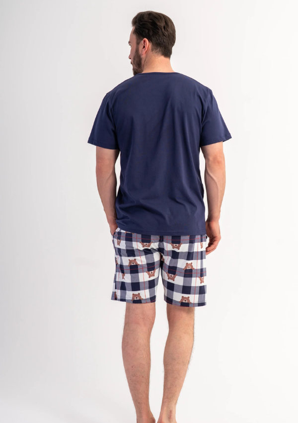 Piżama Męska Vienetta Bear Check, Granatowy, r. M-XL