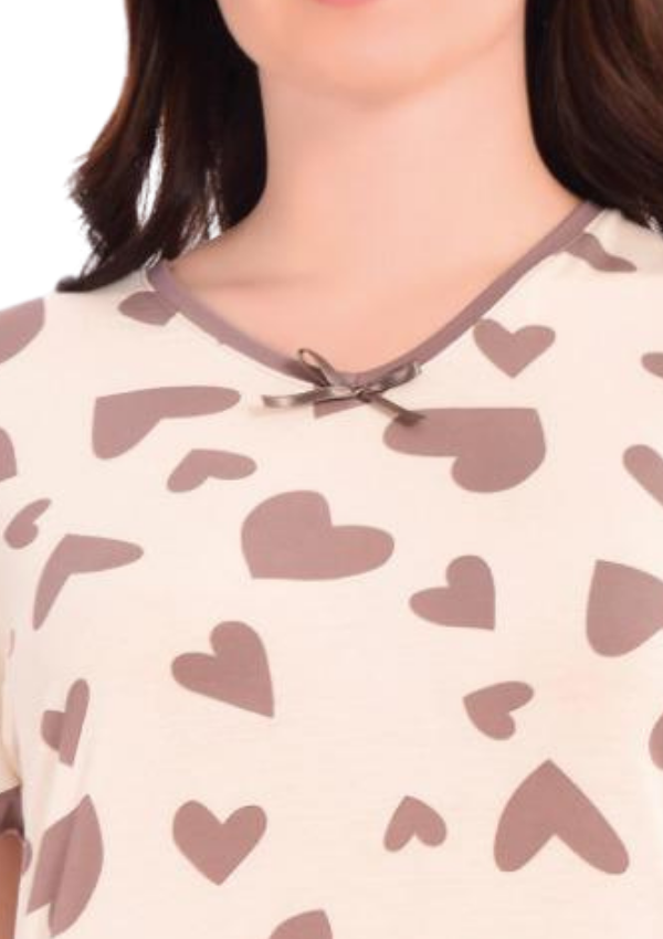 Koszula Nocna Brown Hearts, Ecru, r. M - 3XL