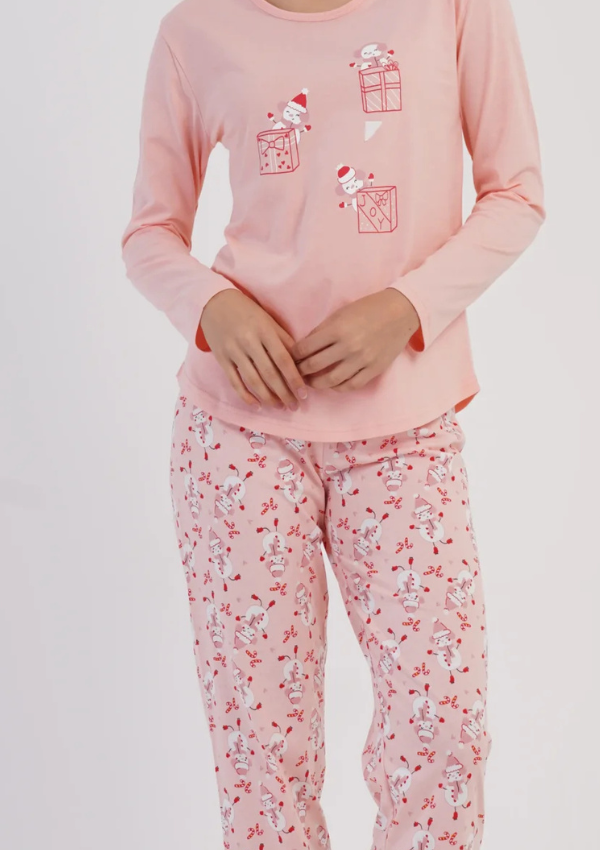 Piżama Damska Vienetta, Pink Snowman, Różowy, r. S-XL