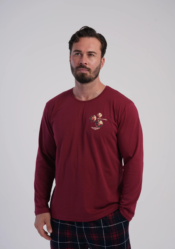 Piżama Męska Vienetta Burgundy Check, Bordowy, r. 1XL-4XL