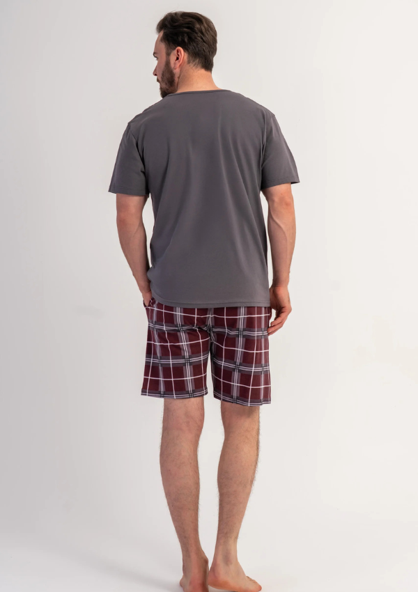 Piżama Męska Vienetta Burgundy Check, Szary, r. M-XXL