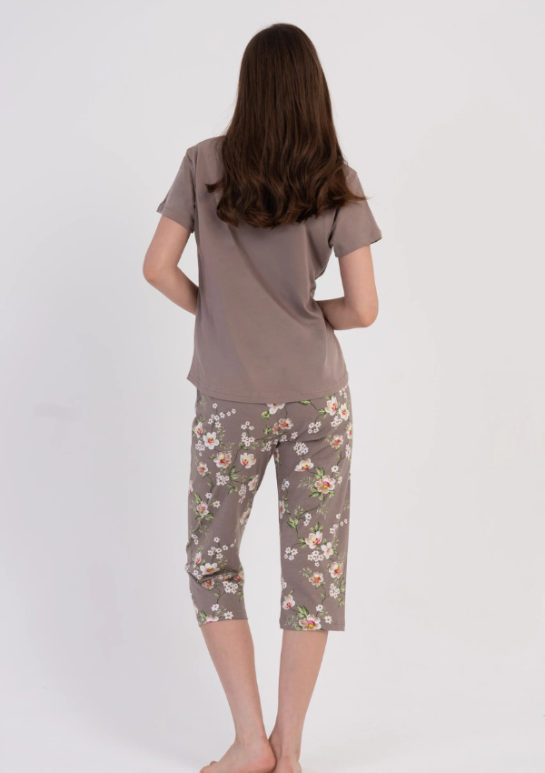 Piżama Damska Vienetta Blossom Capri, Taupe, r. M-XXL
