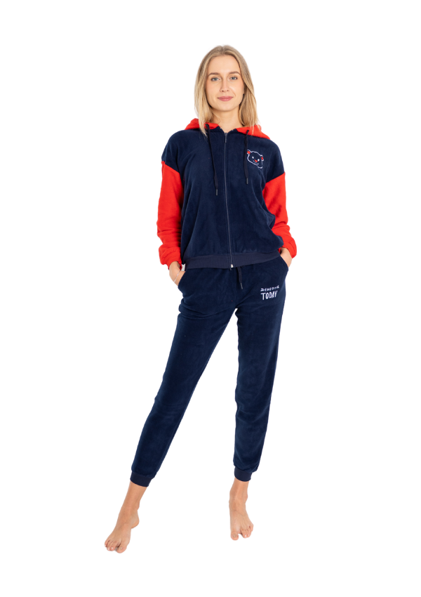 Piżama Damska Polarowa Vienetta Comfy Evening, granatowo-czerwona, r. S-XL