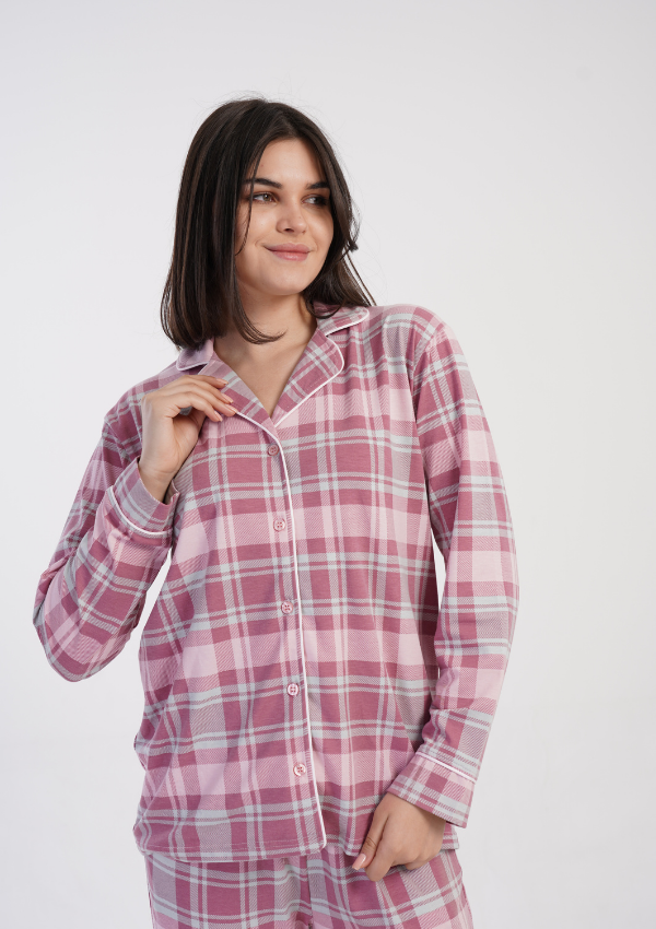 Piżama Damska Vienetta Pink Plaid, Różowy, r. M-XXL