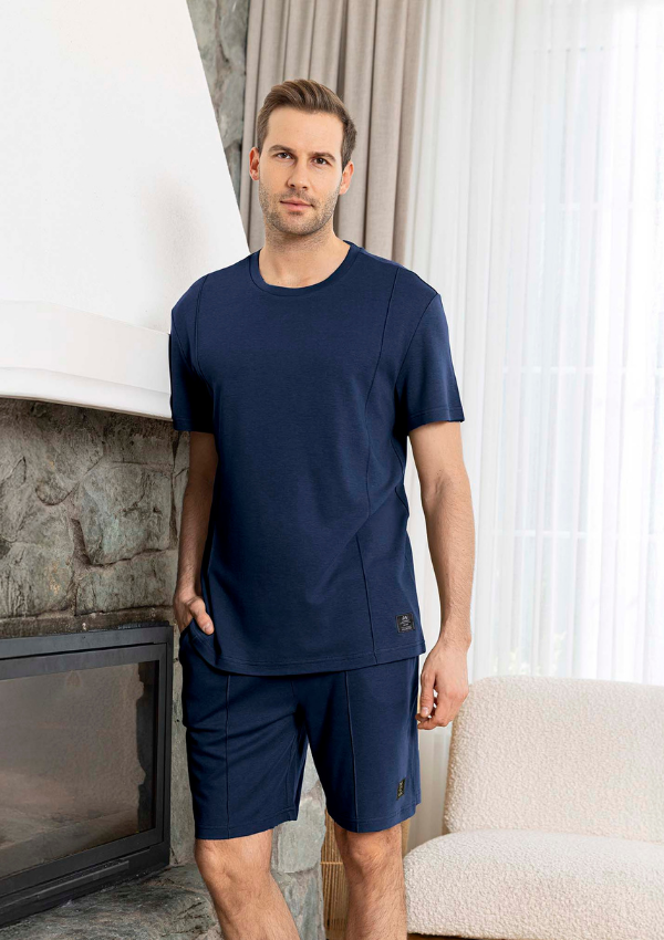 Piżama Męska Navy Waffle Set, Granatowy, r. M-XL