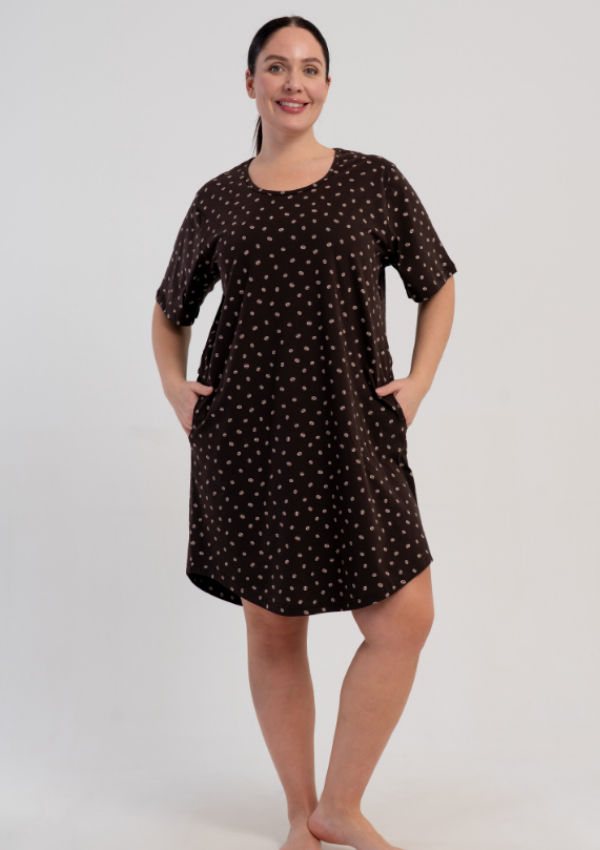 Koszula Nocna Damska Vienetta Coffe Dots, Brązowy, r. 1XL - 4XL