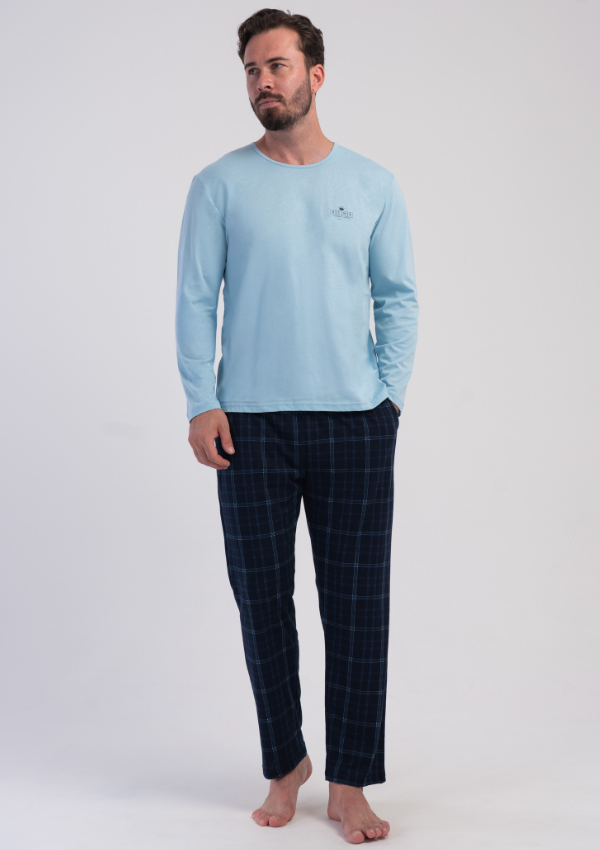 Piżama Męska Vienetta Sky Plaid, Niebieski, r. L-XXL