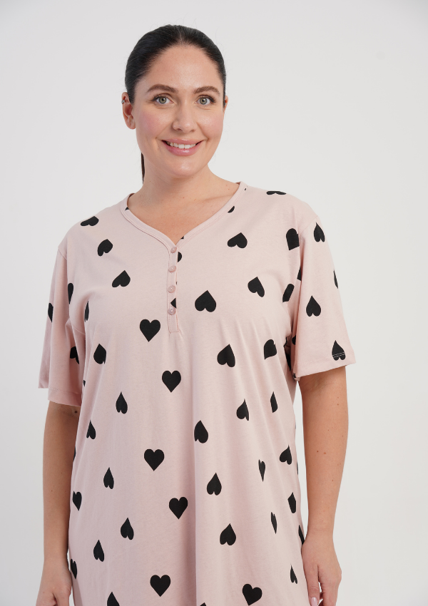 Koszula Nocna Damska Vienetta Soft Hearts, Różowy r. 1XL - 4XL