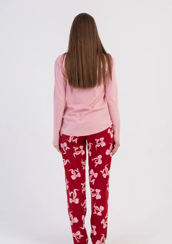 Piżama Damska Vienetta, Red Bow, Różowy, r. S-XL
