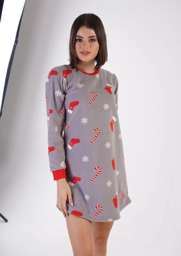 Koszula Nocna Damska Vienetta Winter Comfort, Szary, r. S - XL