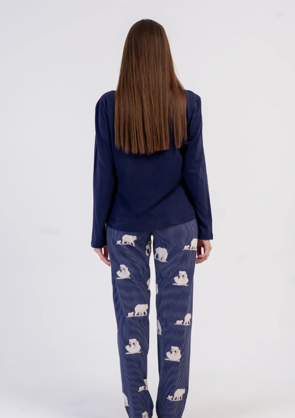Piżama Damska Vienetta, Teddy Stripes, Granatowy, r. S-XL