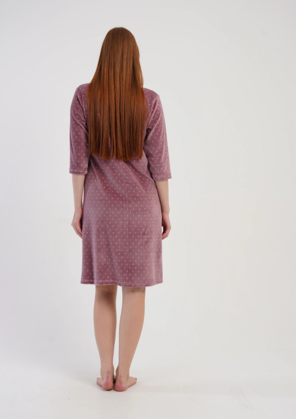 Szlafrok damski Welurowy Vienetta Dotty Velour, Różowy, r. M-XXL