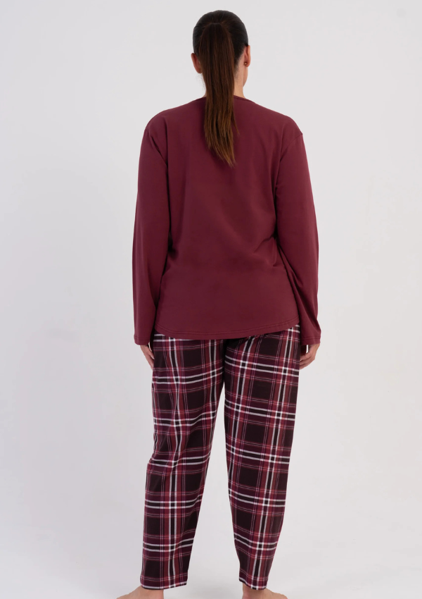 Piżama Damska Vienetta Burgundy Check, Bordowy, r. 1XL-4XL