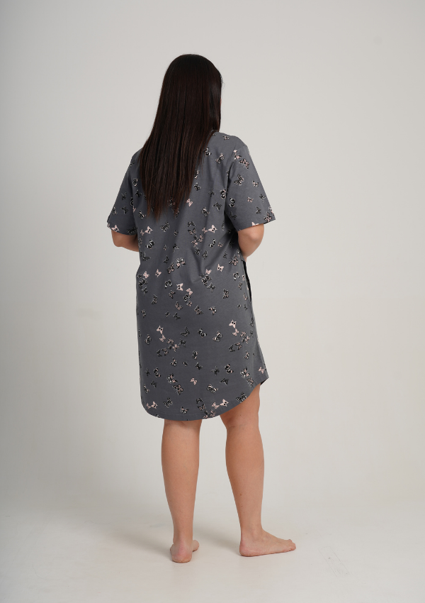Koszula Nocna Damska Vienetta Butterfly Grace, Grafitowy, r. 1XL - 4XL