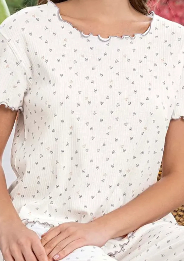 Piżama Damska Soft Hearts, Ecru, r. M-XL