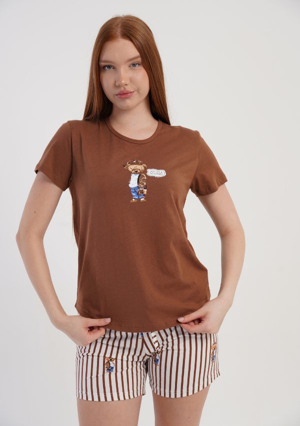Piżama Damska Vienetta Honey Teddy, Brązowy, S -XL