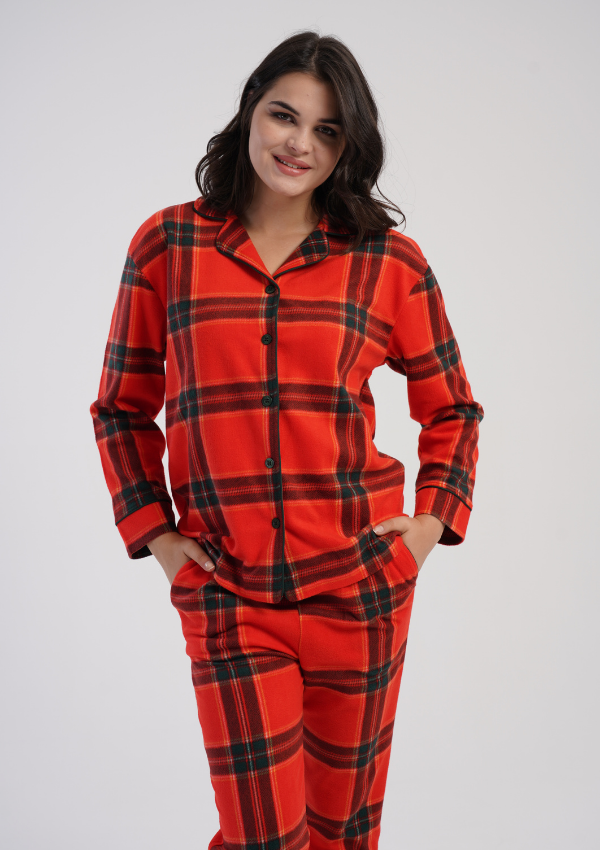 Piżama Damska Vienetta Warm RedPlaid, Czerwony, r. M-XXL