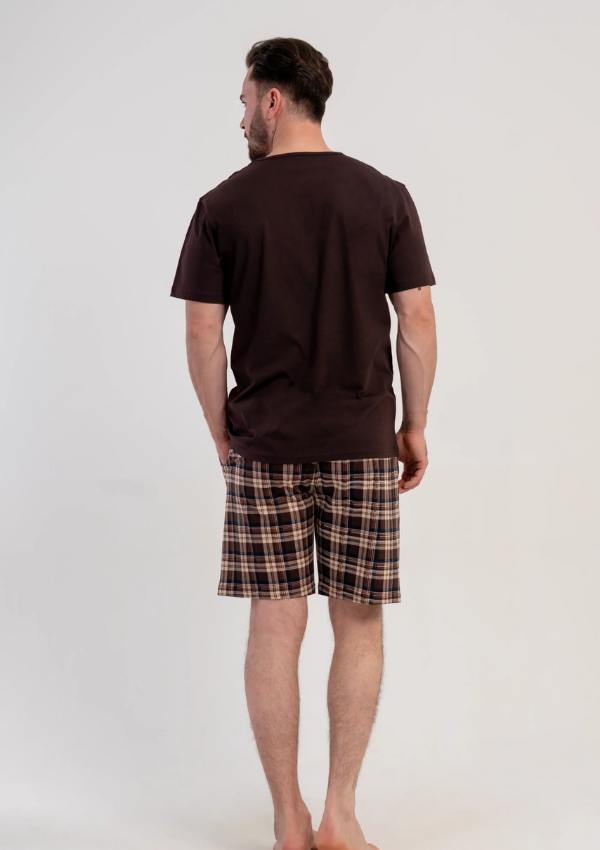 Piżama Męska Vienetta Big Brown Check, Brązowy, r. 5XL-7XL