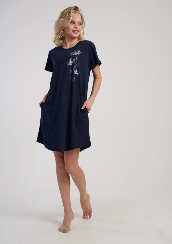 Koszula Nocna Vienetta Navy Bloom, Granatowy, r. M-XXL