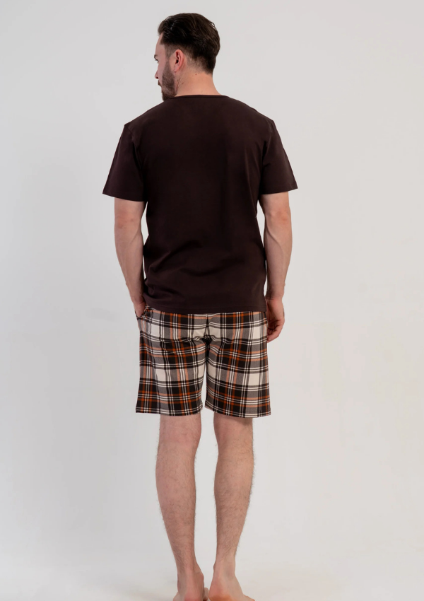 Piżama Męska Vienetta Brown Check Comfort, Brązowy, r. M-XXL