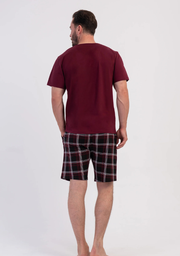 Piżama Męska Vienetta Burgundy Black, Bordowy, r. M-XXL