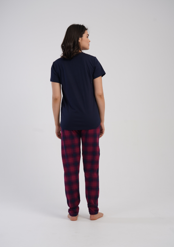 Piżama Damska Vienetta Navy Red Check, Granatowy, r. 1XL-4XL