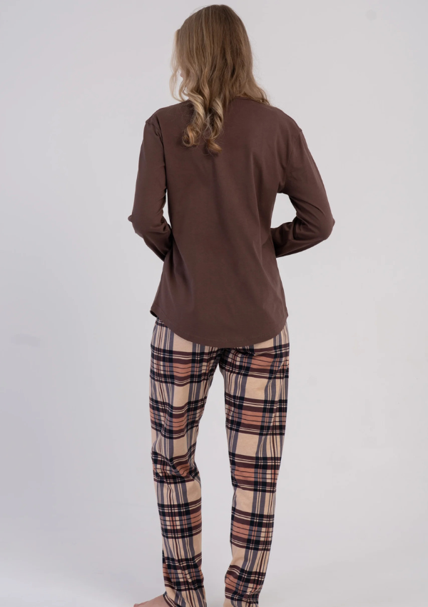 Piżama Damska Vienetta Cozy Check, Brązowy, r. S-XL