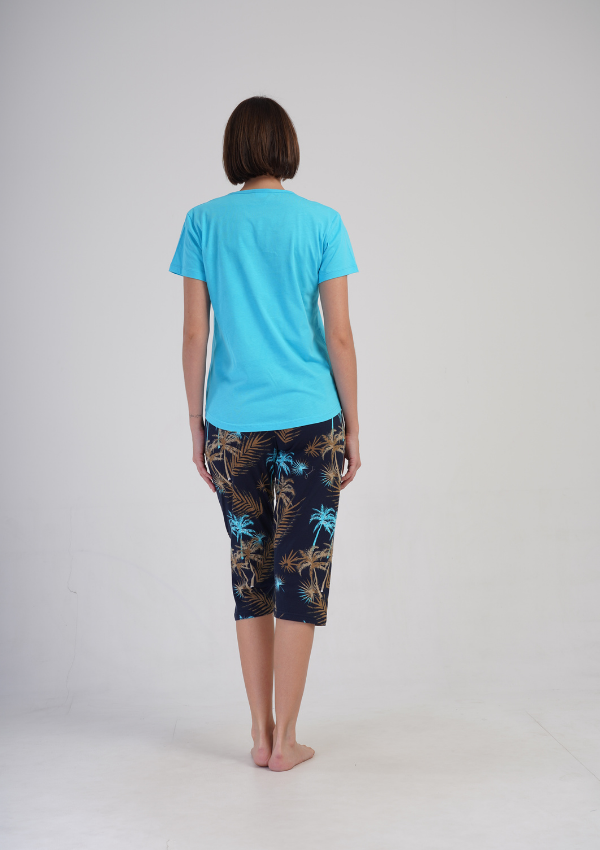 Piżama Damska Vienetta Palm Escape, Turkusowy, r. L-XXL