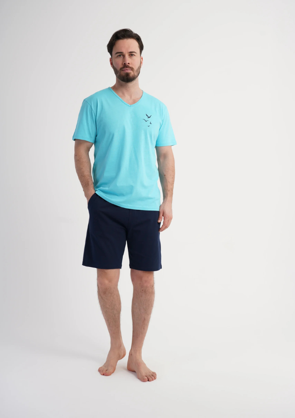Piżama Męska Vienetta Mint Flight, Miętowy, r. S-XL