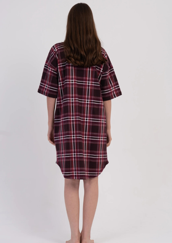 Koszula Nocna Vienetta Burgundy Plaid, Bordowy, r. M-XXL